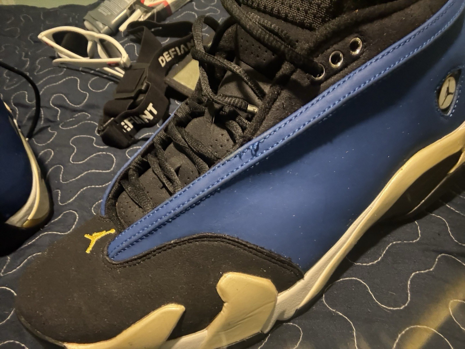Jordan Air Jordan 14 Retro Laney Mid Top Lace-Up Sneaker Blue Black White