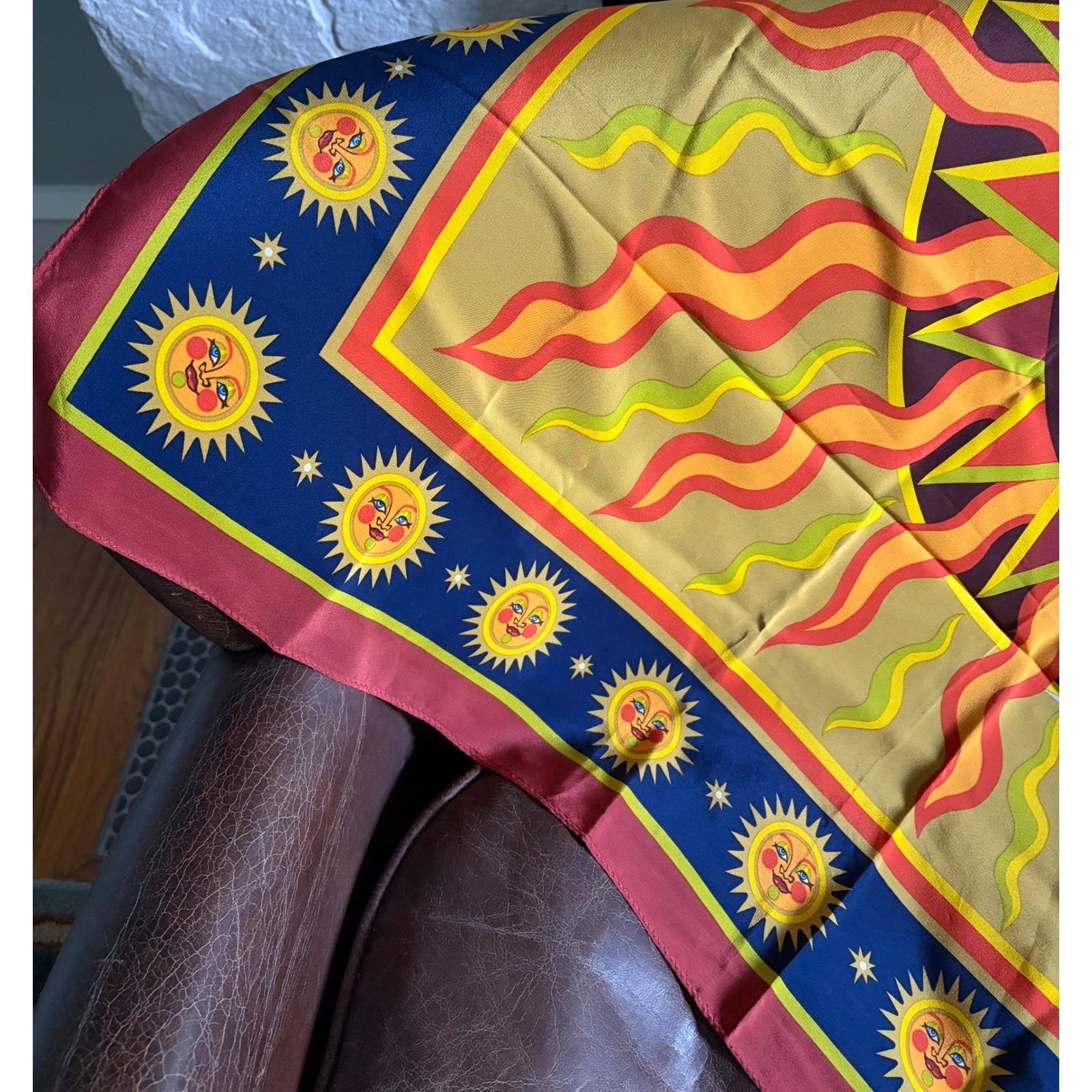 Vintage Bob Mackie 100% Silk Scarf Sun Moon Celestial Wearable Art NWT 38×38