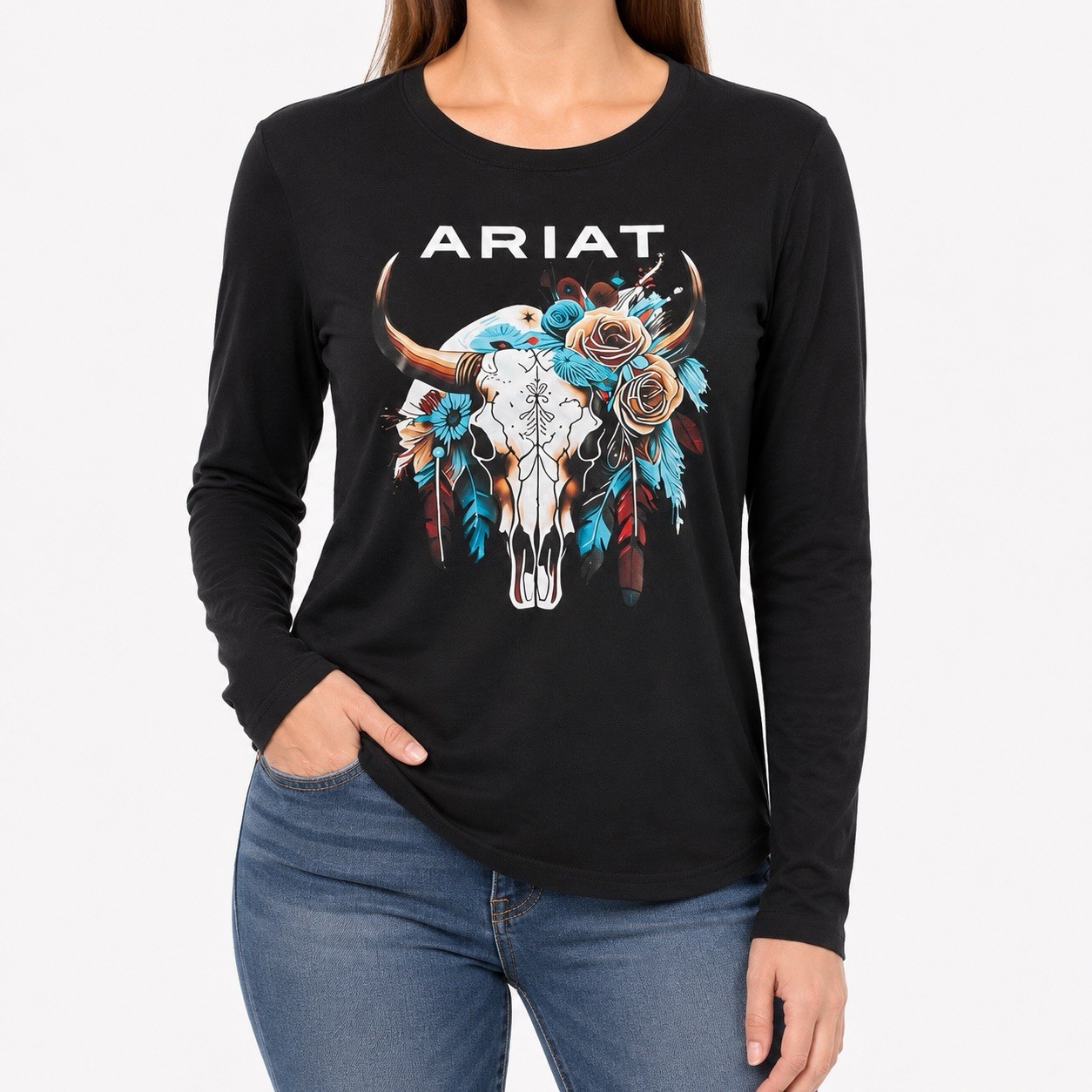Ariat Shirt Women’s Small Black Long Sleeve Graphic Tee T-Shirt