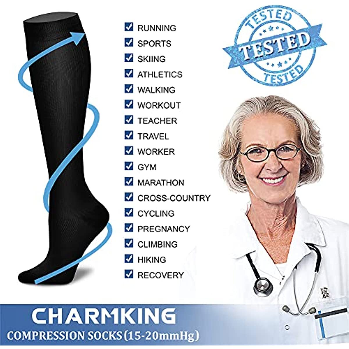3 Pairs Compression Socks Pain Relief Calf Leg Foot Support Stocking Men&Women