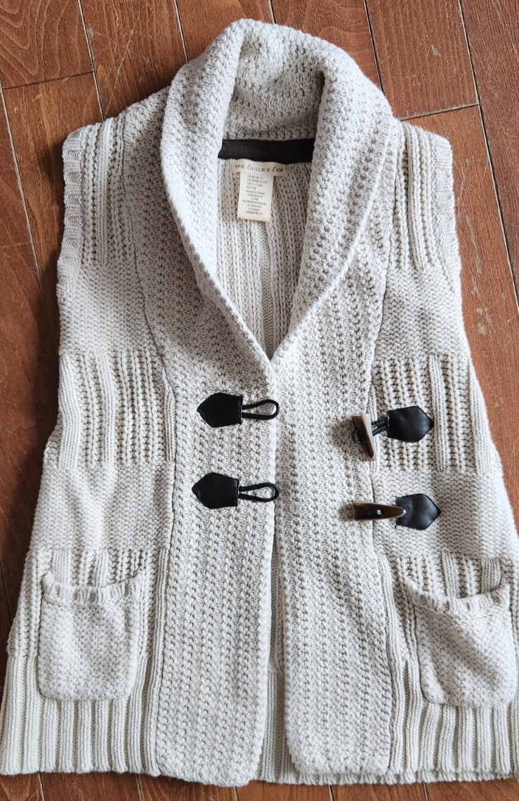 Pre-Owned Excellent Eagle’s Eye Knit Sweater Vest Girls Sz M 10-12 Beige