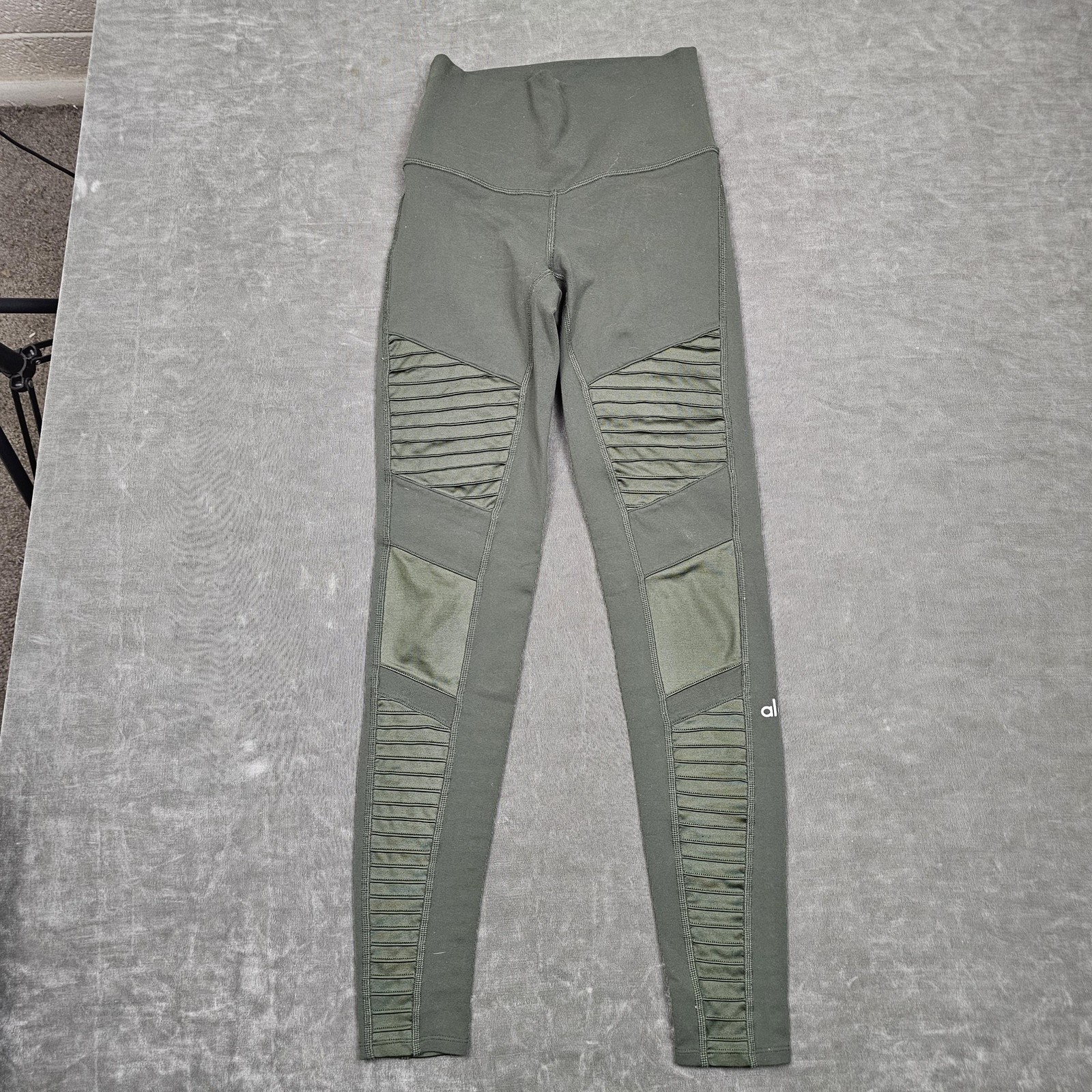 Alo Yoga Leggings Womens Small Green Moto High Rise Panel Activewear Workout