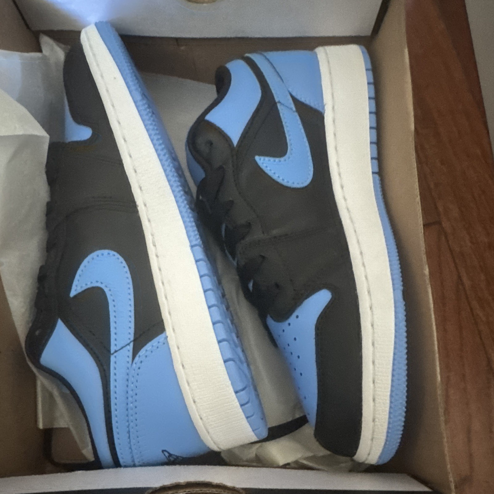 Jordan Air Jordan 1 Low Men’s Leather Sneaker Black/Blue Colorblock Lace-Up