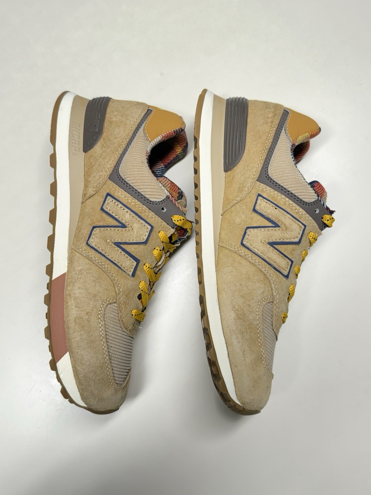 New Balance 574 ML574HMI Workwear Plaid Suede Low Top Lace-Up Sneakers