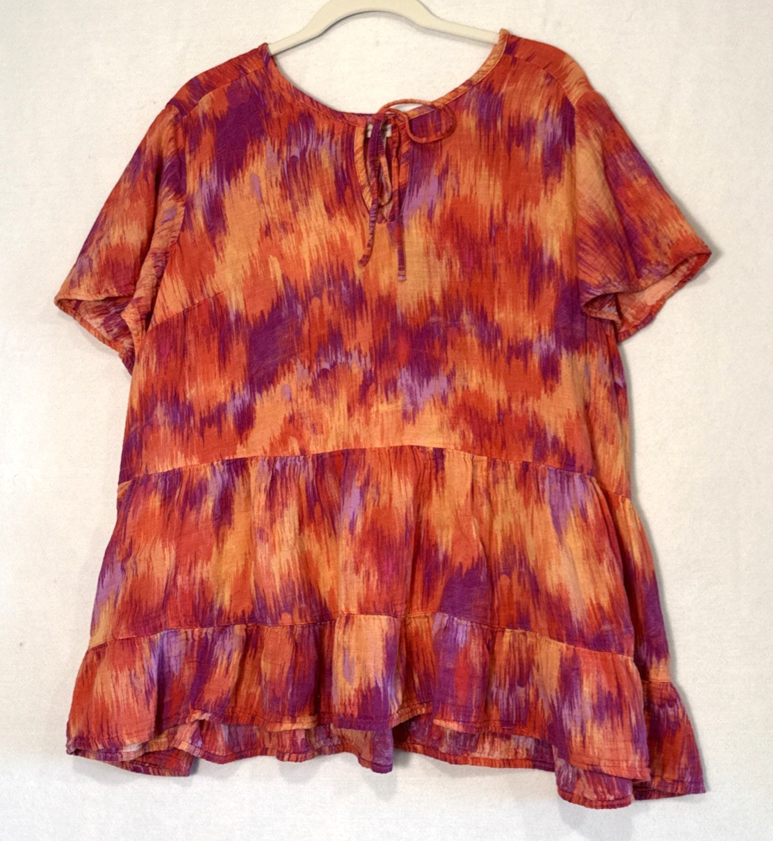 Terra Sky Vibrant Multicolor Watercolor Top 2X 20W-22W 100% Cotton Comfy Relaxed