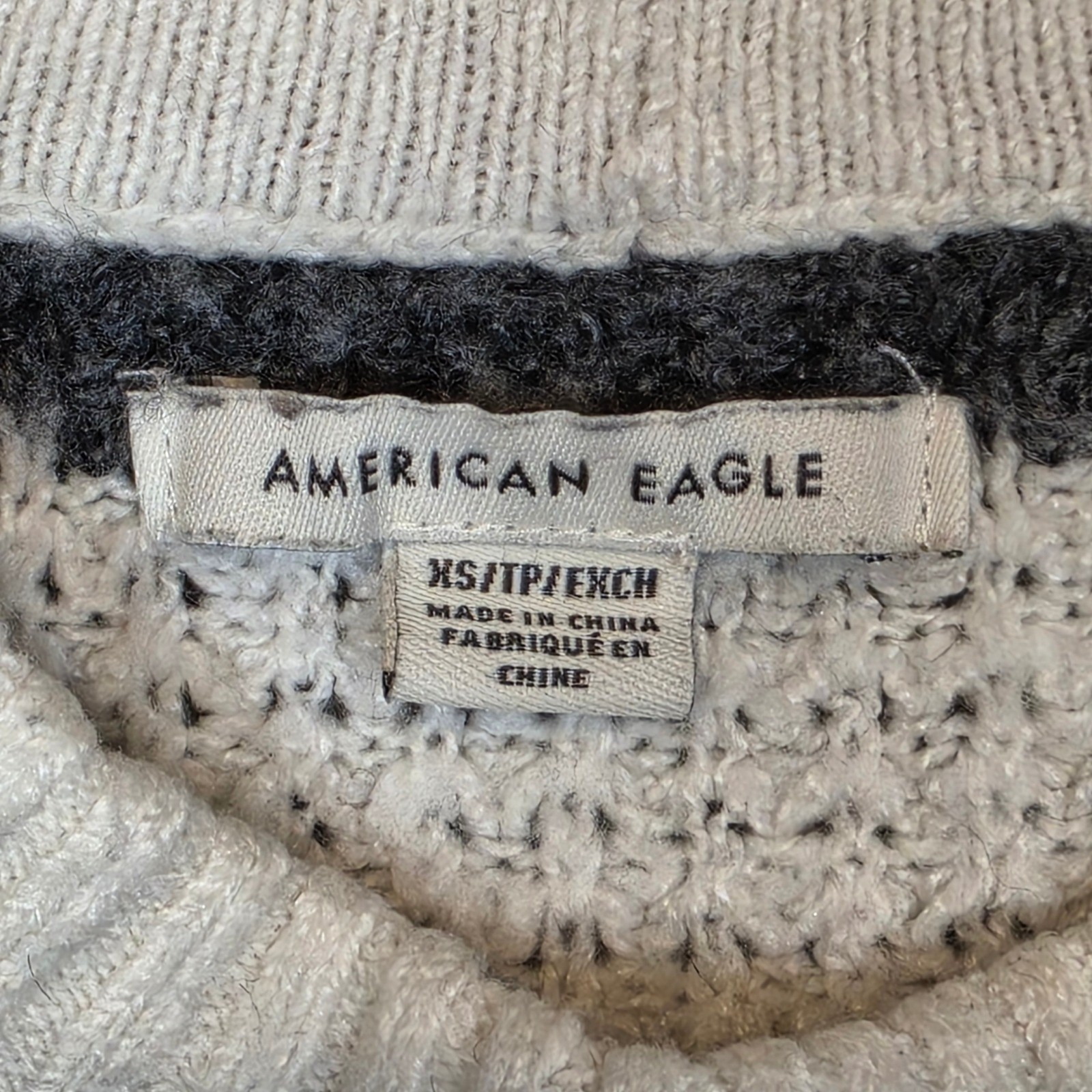American Eagle Mens XS Striped Waffle Knit Crewneck Sweater Grey Orange Cream