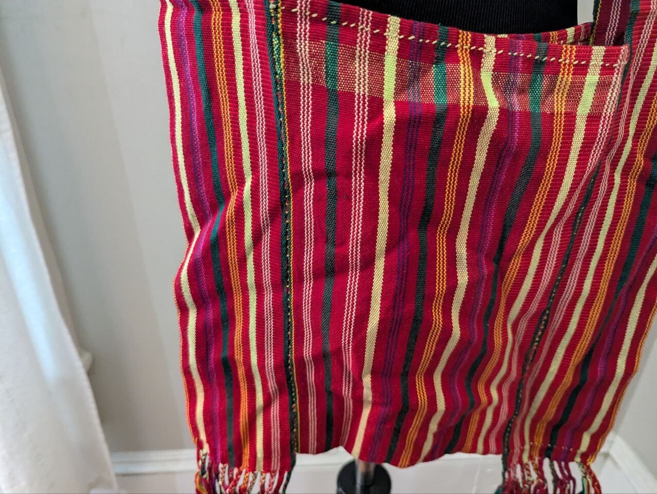Handmade Guatemalan Maya Weavers VTG Cotton Fringe Shoulder Strap Striped ST65