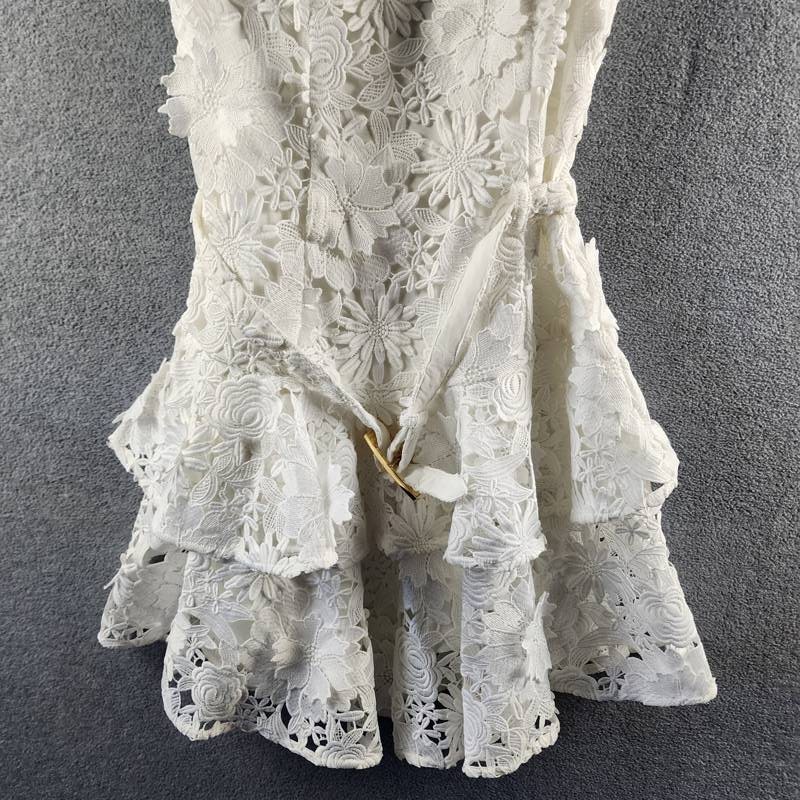 Generation Love Lisette 3D Lace Belted Dress Women’s S White Back Zip Closure