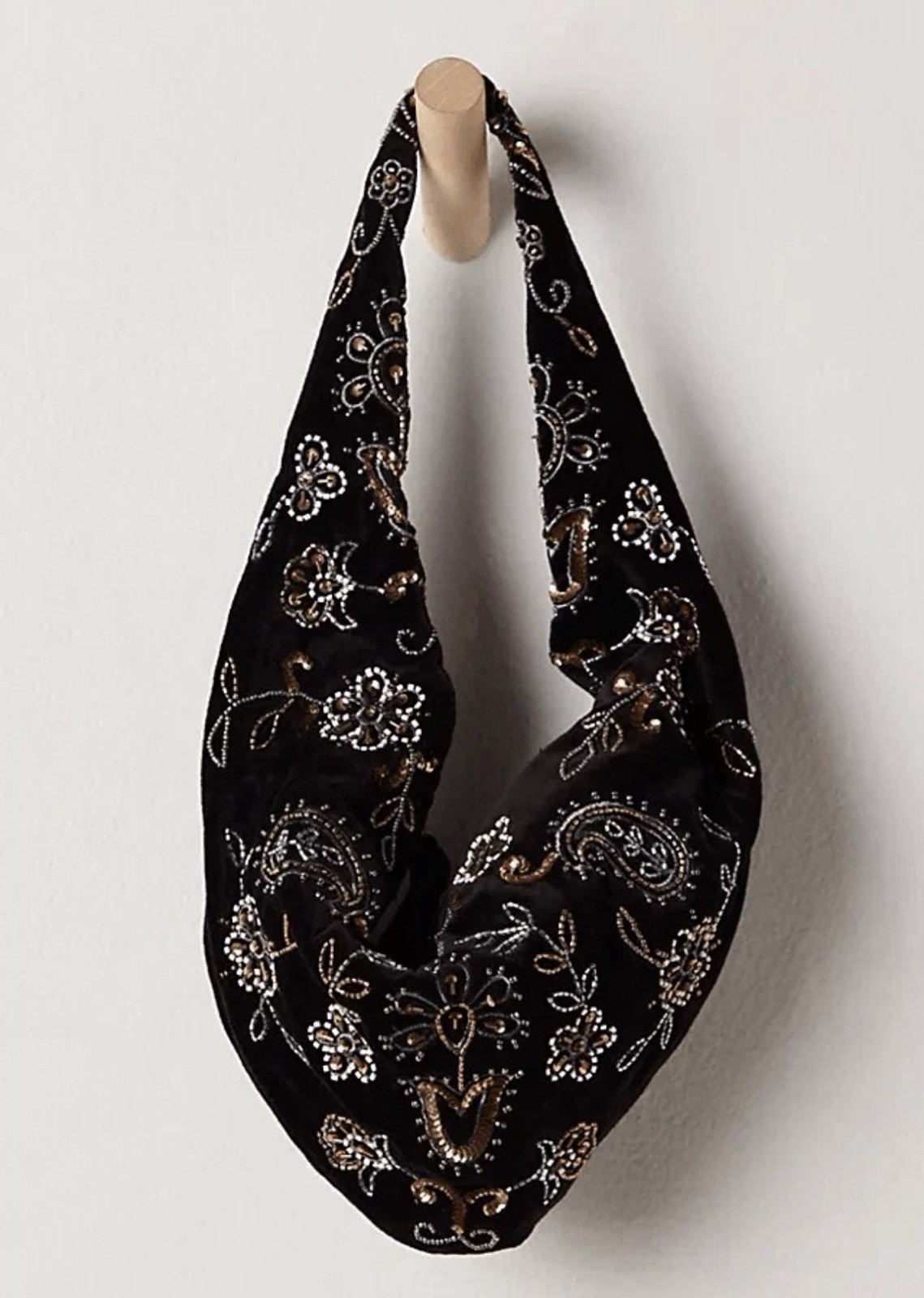 Free People Nashville Nights Beaded Black Velvet Bag NWT $98