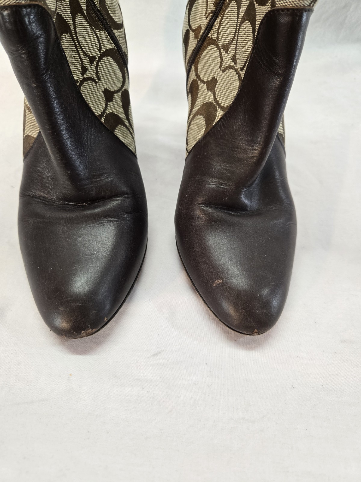 COACH Women’s 10B Brown Leather Coach CC Logo Monogram Low Calf Boots