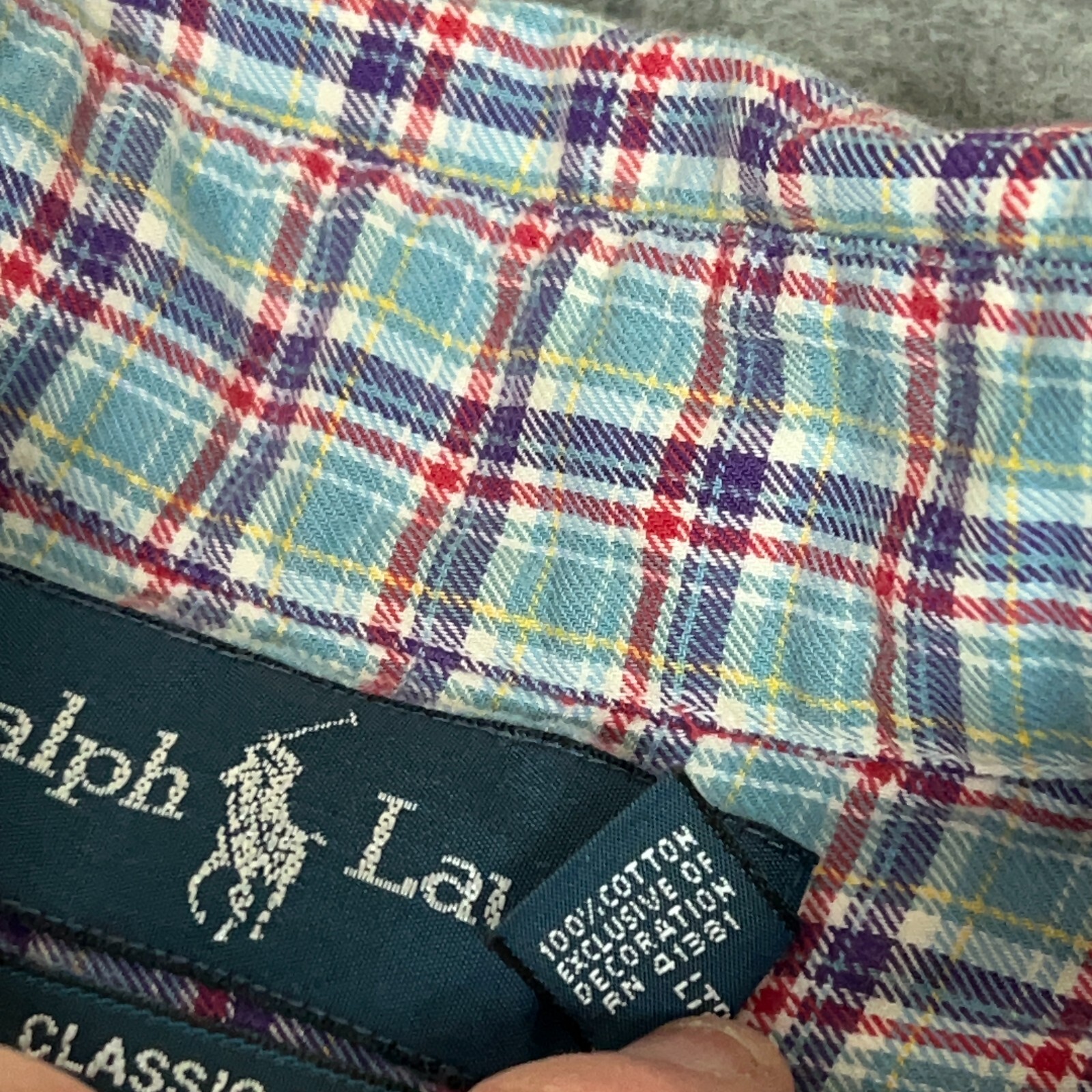 Ralph Lauren Men Shirt Extra Large Blue Purple Red Pony Preppy Classic Work Top
