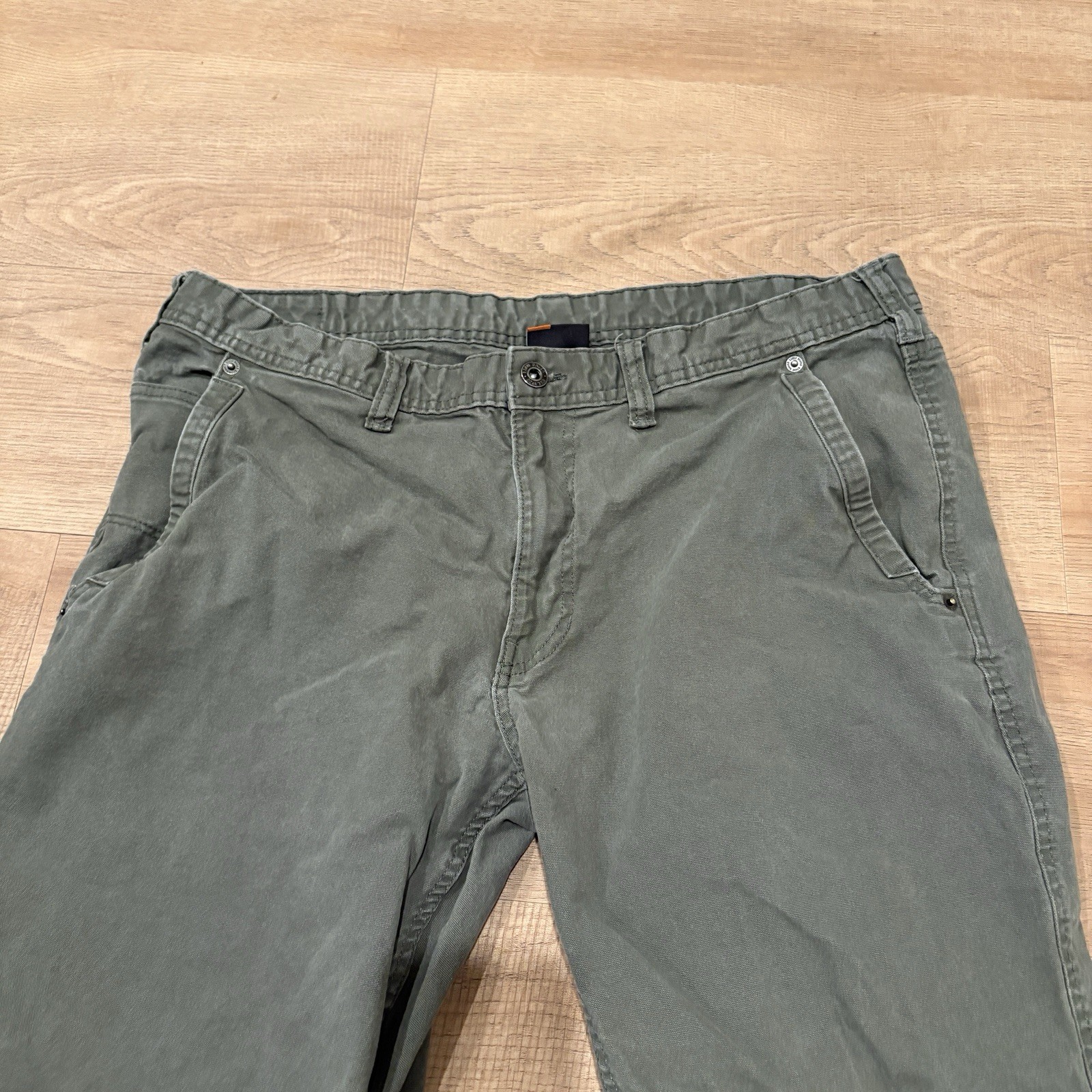 Eddie Bauer Canvas Utility Pants Mens 38×30 Olive Green Durable Workwear Stretch