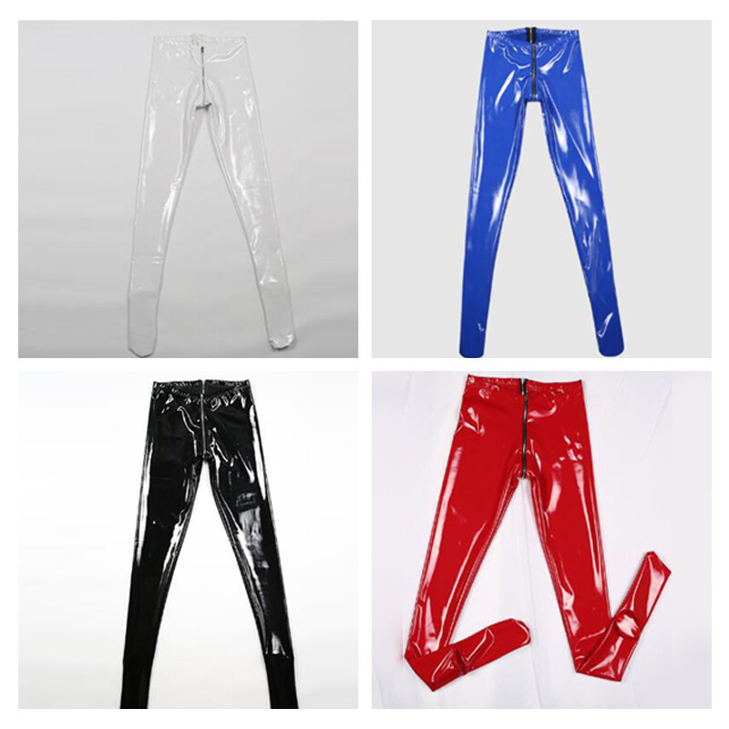 Artificial Latex Shiny Wet Look Leggings PU Clubwear Motorcycle Pants Zip Crotch
