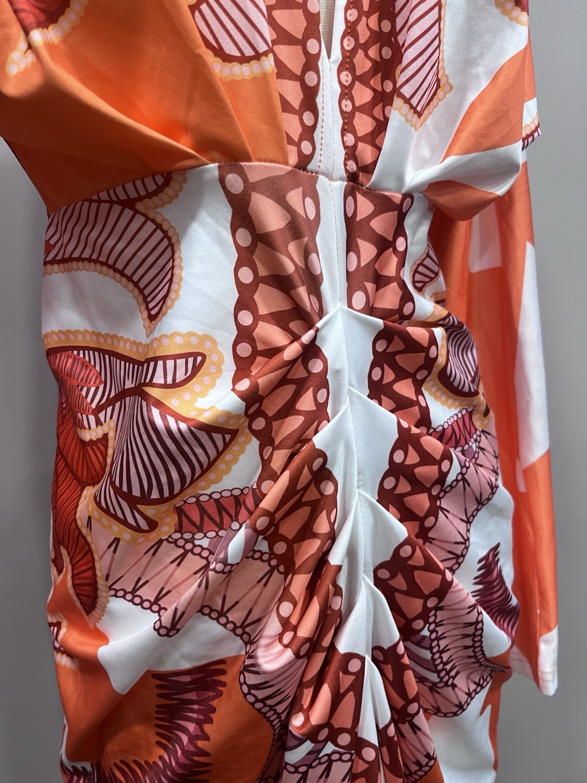 ChicMe Orange Printed V-Neck Women’s Midi Dress size L
