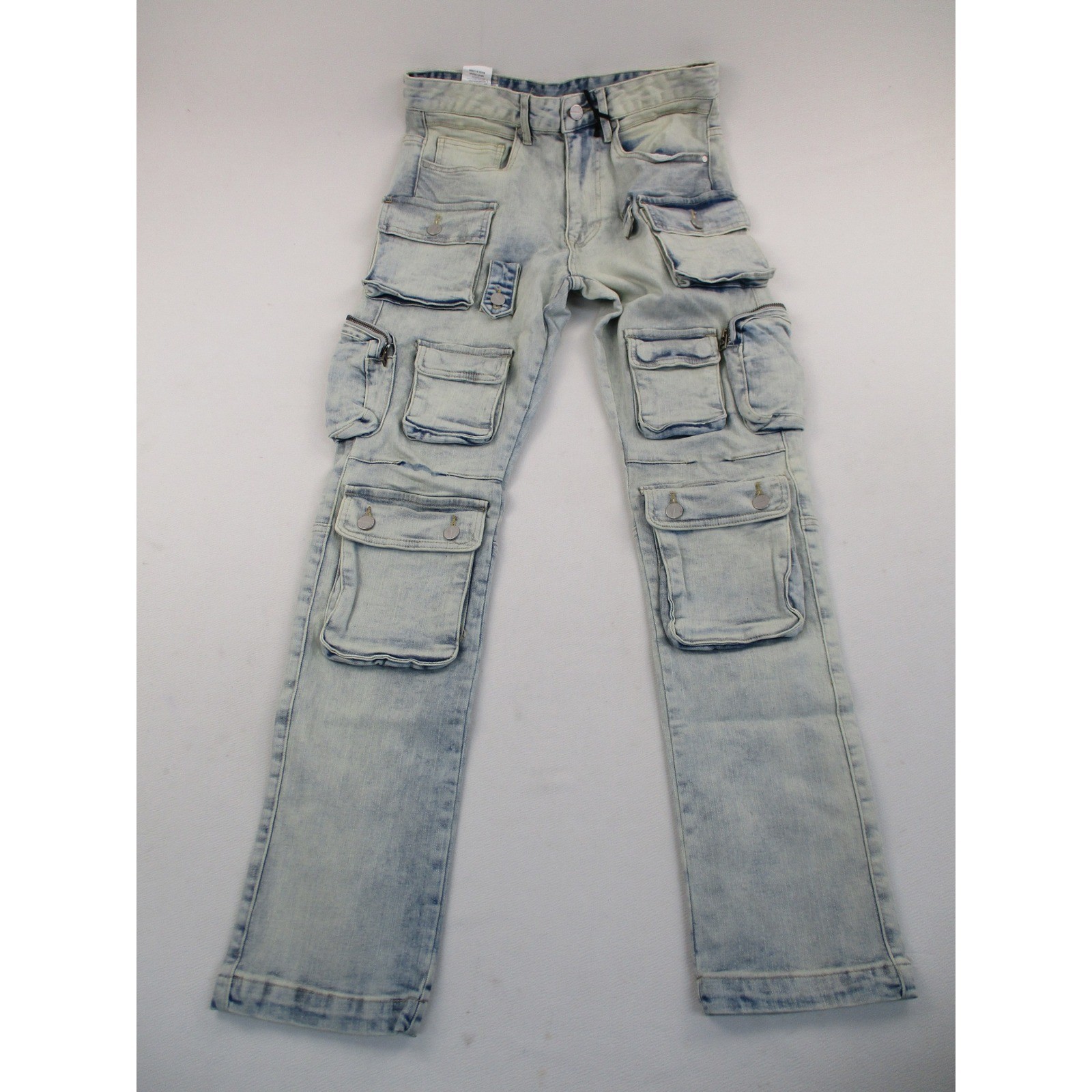 First Row Cargo Jeans Mens 30×32 Light Wash Denim Utility Pocket Streetwear