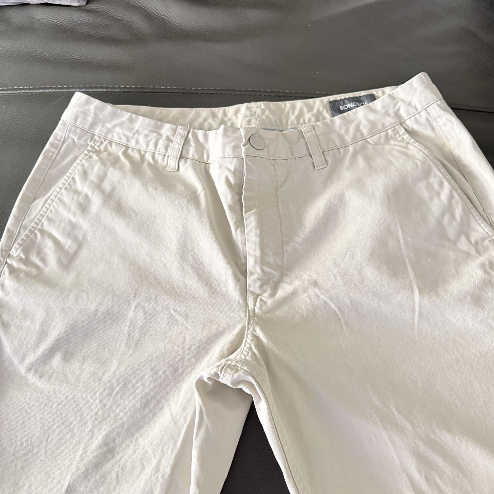 Bonobos Men’s Slim Fit Ivory Khakis 35 Flat Front Button Cotton Solid