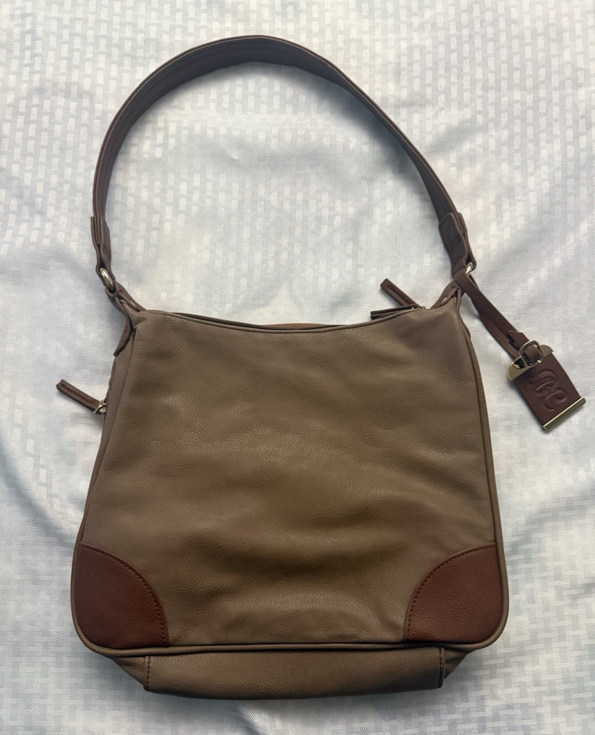 Brown 2-tone Leather Shoulder Bag Solid Zip Closure Concealed Carry used 2x