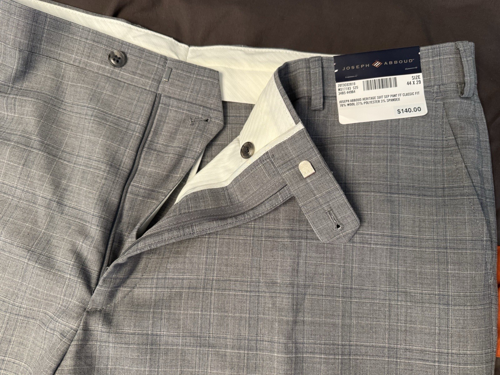 Size 44×29 – Joseph Abboud Classic Fit Wool Blend Plaid Suit Dress Pants | Gray
