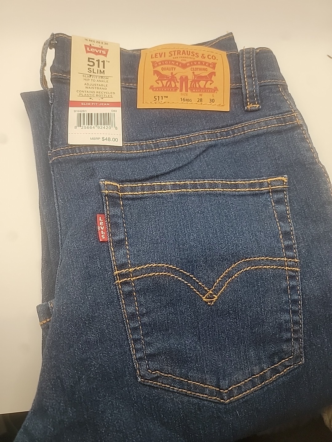 Levis 511 Jeans Slim Boys Medium Wash Size 16 Reg 28×30 Blue Denim NWT 48$msrp