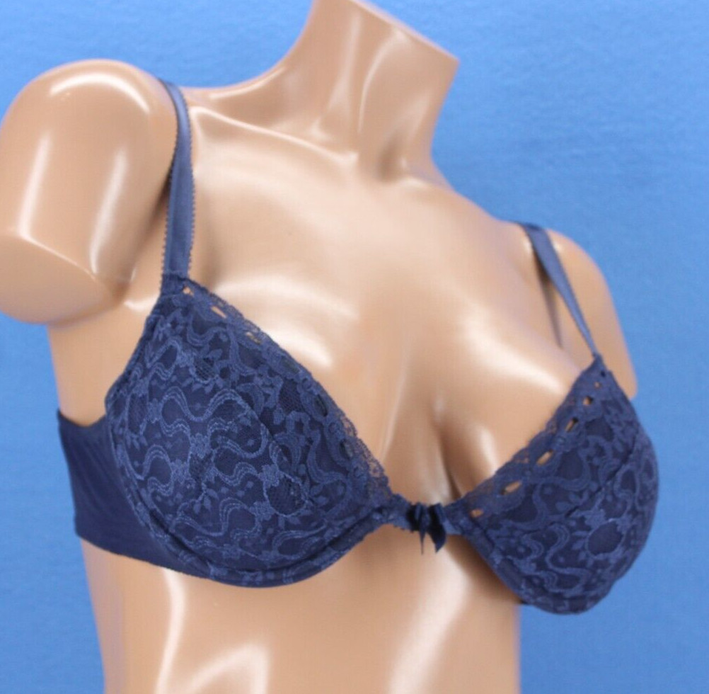 Vanity Fair VTG Underwire Lined Foam Blue Demi Bra Size 36B #B8969