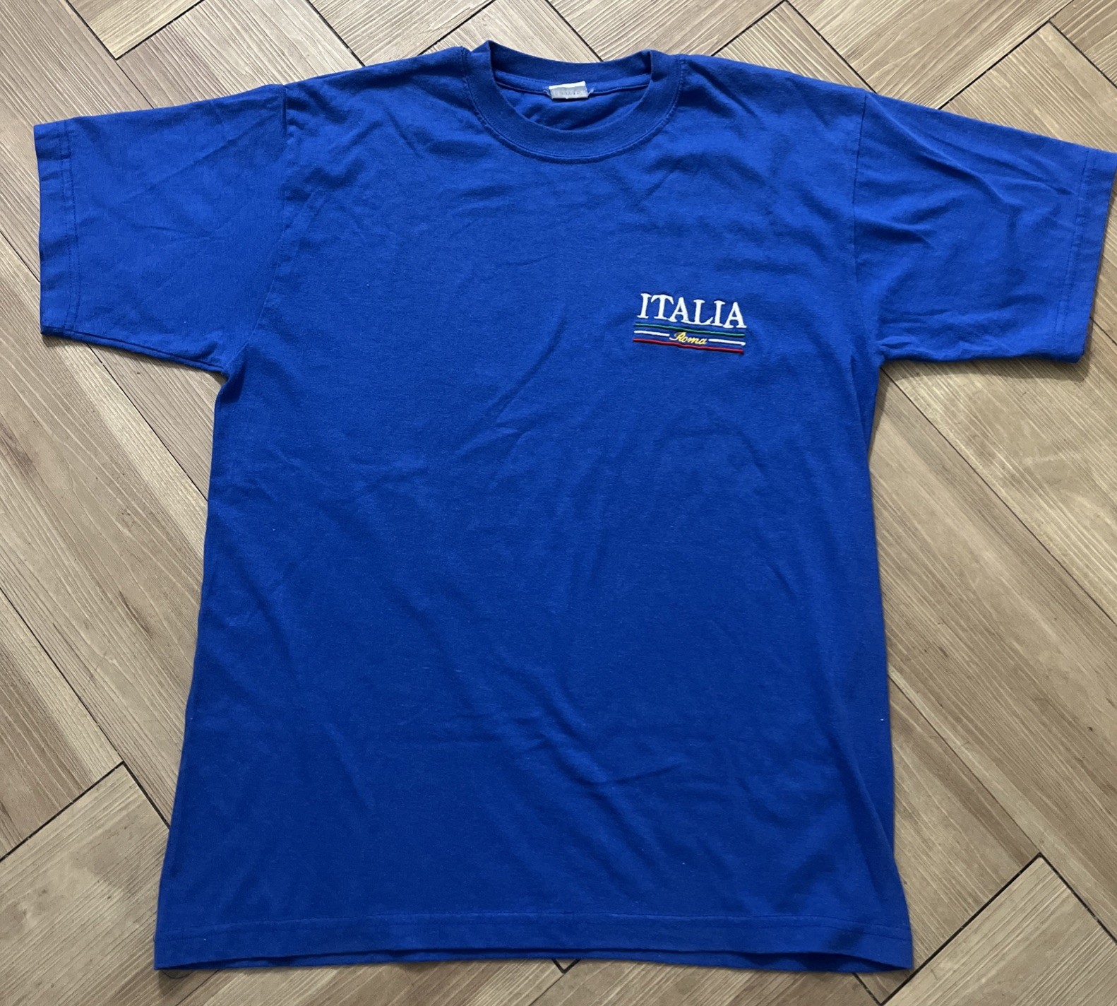 Vintage Italia Rome Blue Embroidered Tee Shirt Medium