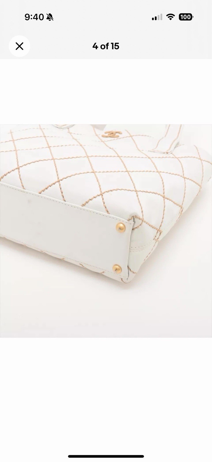CHANEL White Quilted Tote Bag Gold Hardware Magnetic Closure Double Handles