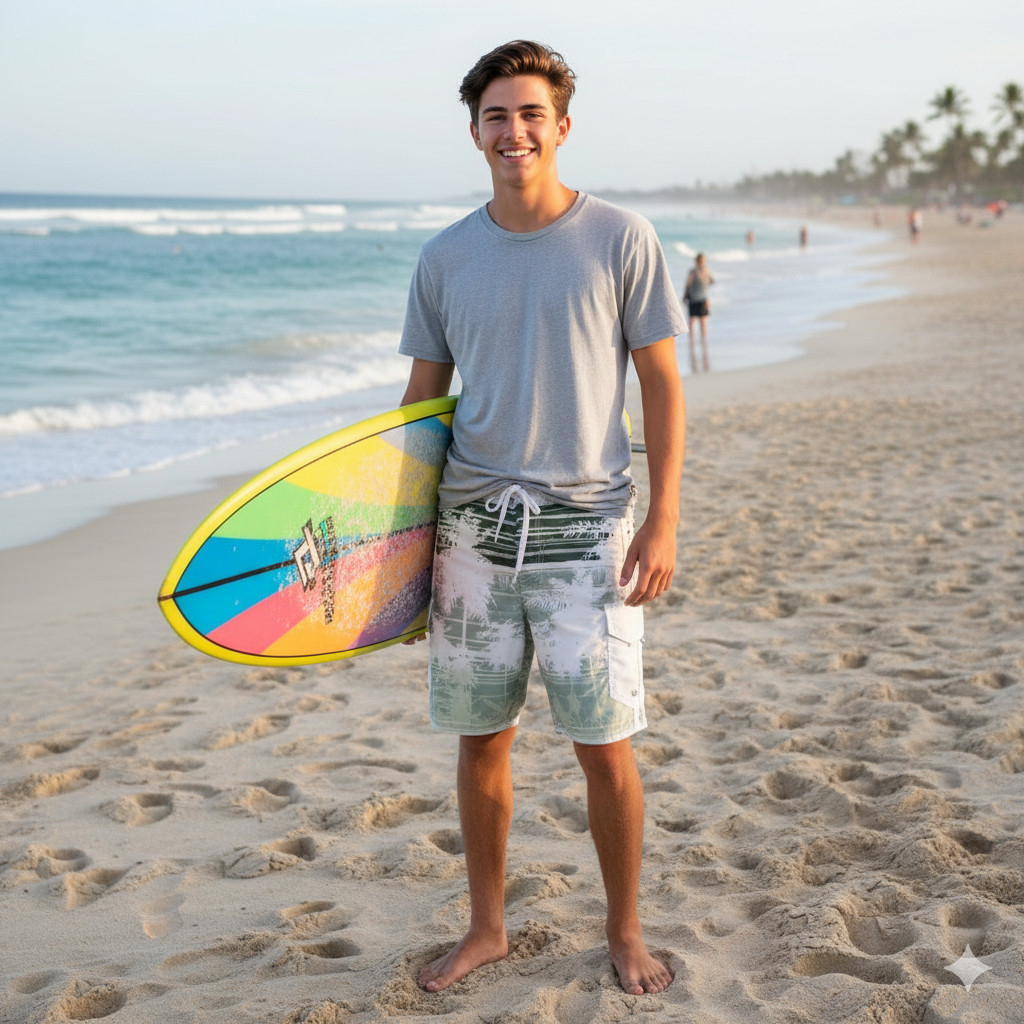 U.S. Apparel Men’s South Beach Hybrid Green and White Board Shorts, Small