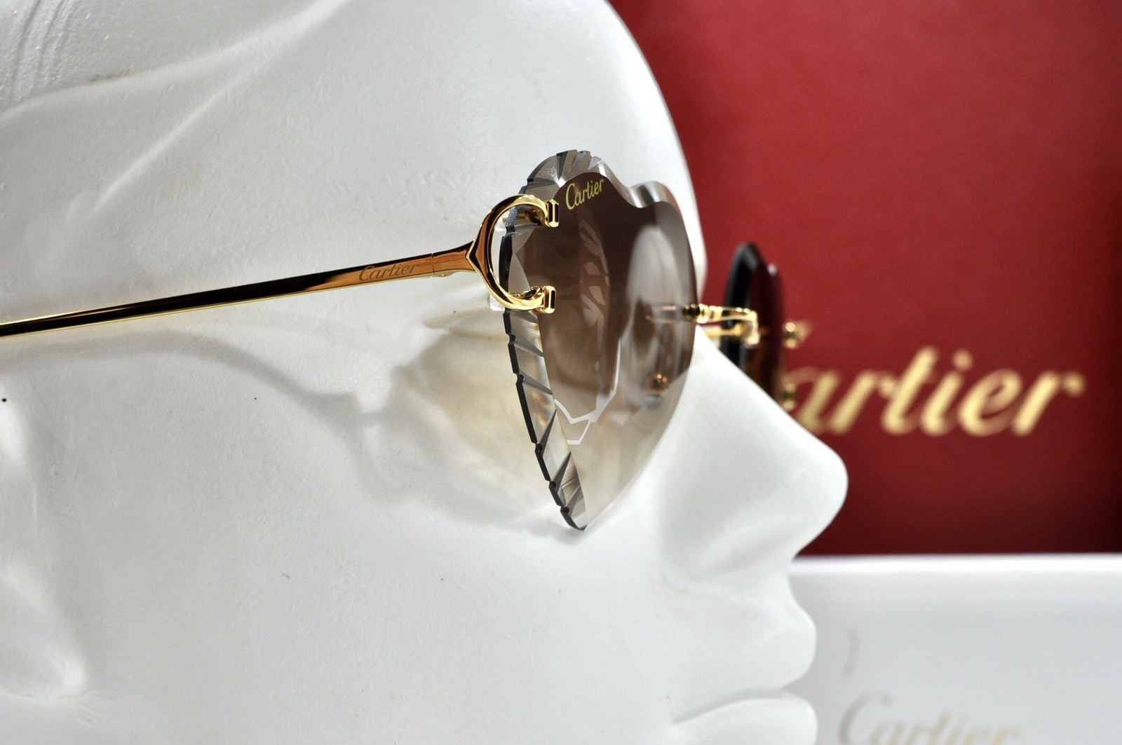 New Cartier rimless sunglasses glasses Diamond Cut heart decor Big C gold Frame
