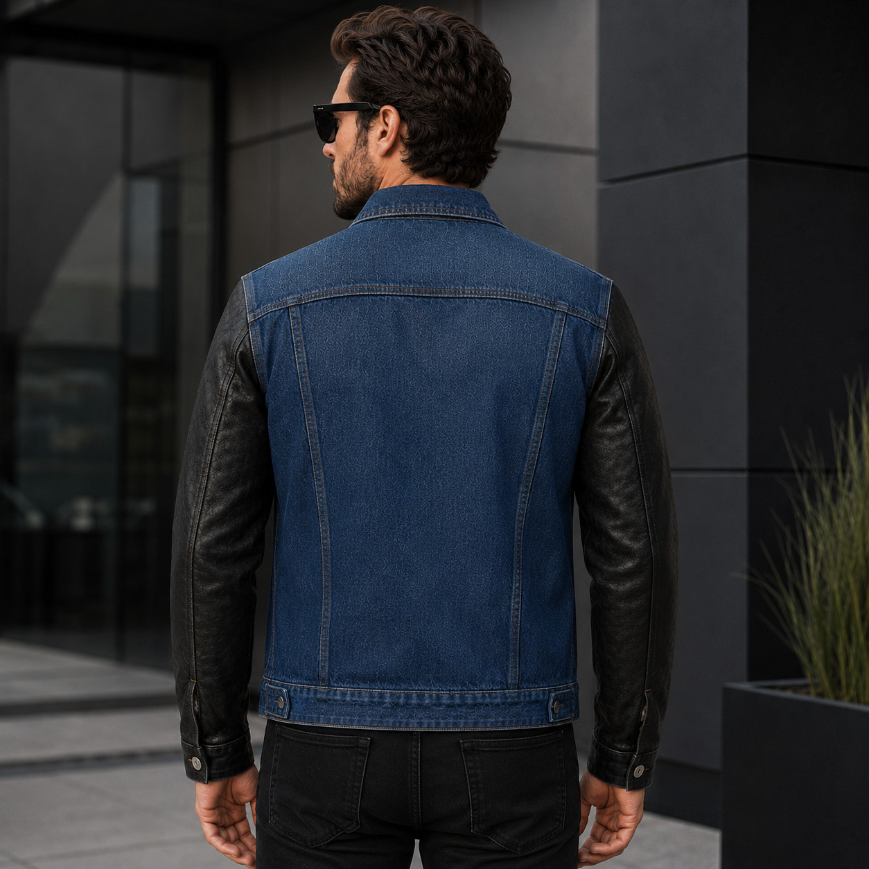 Men’s Denim Trucker Jacket with Leather Sleeves | Vintage Two Tone Hybrid Jacket