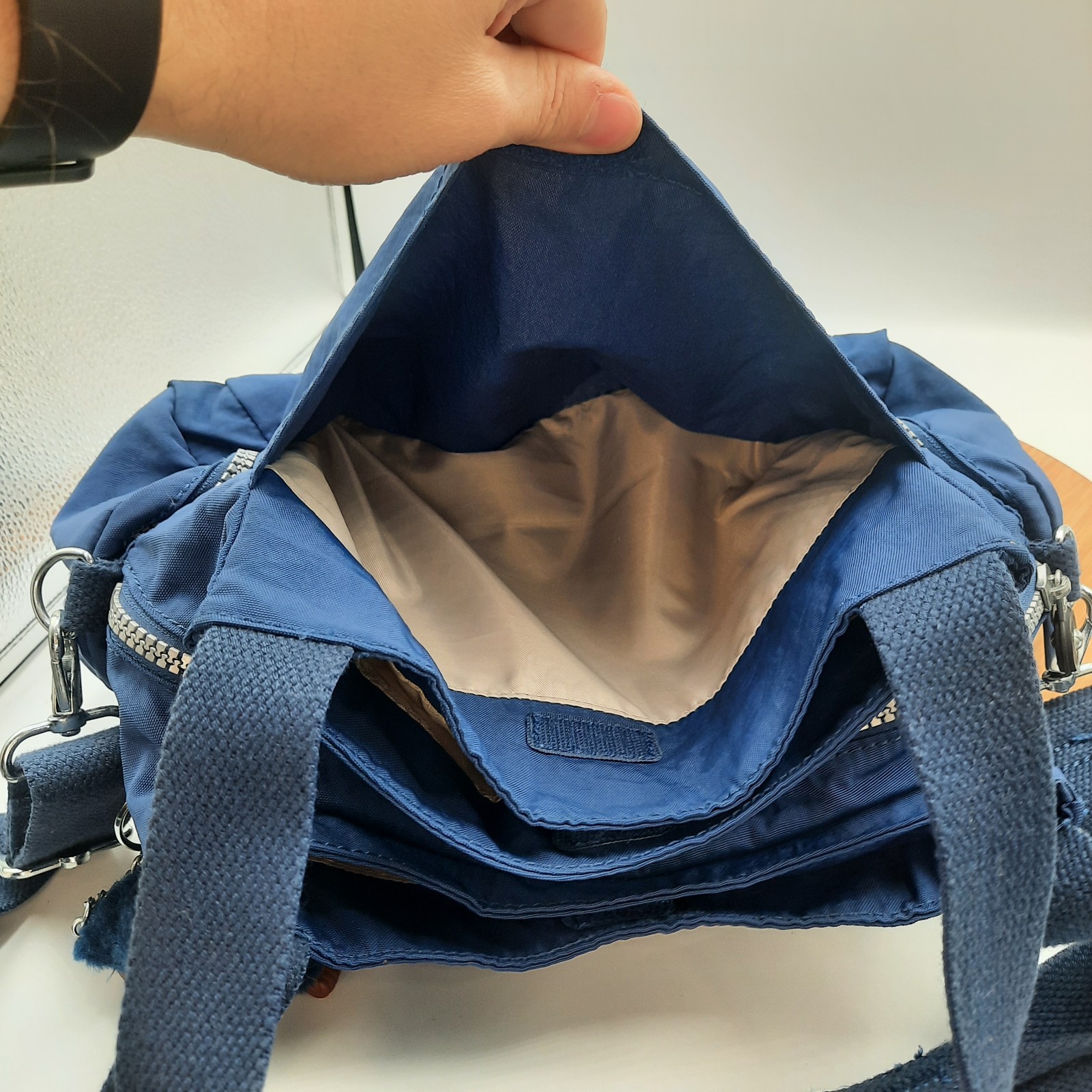 Kipling Felix Bag Crossbody Shoulder Strap Navy Blue Tropics Tonal Large Handbag