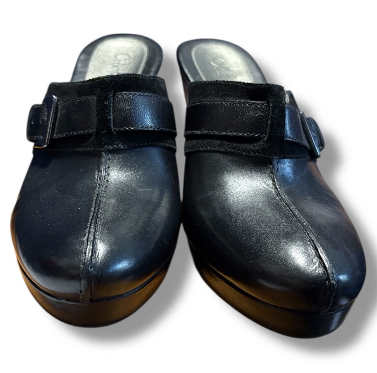 Cole Haan High Heel Mules Clogs Black Suede Leather