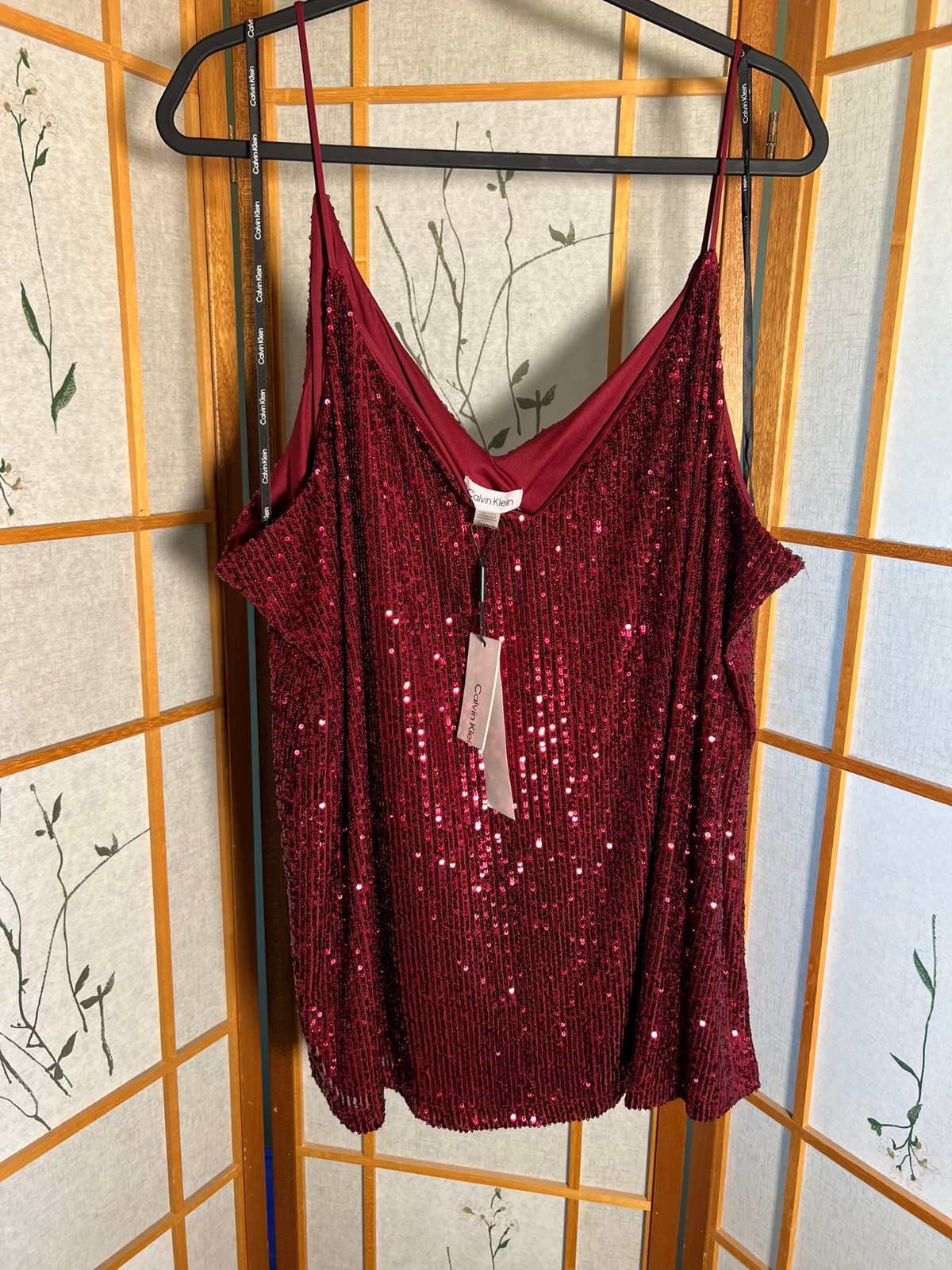 Calvin Klein New WITH Tag Size 3X Tank- Burgundy/Wine Sequin V-Neck Stunner!