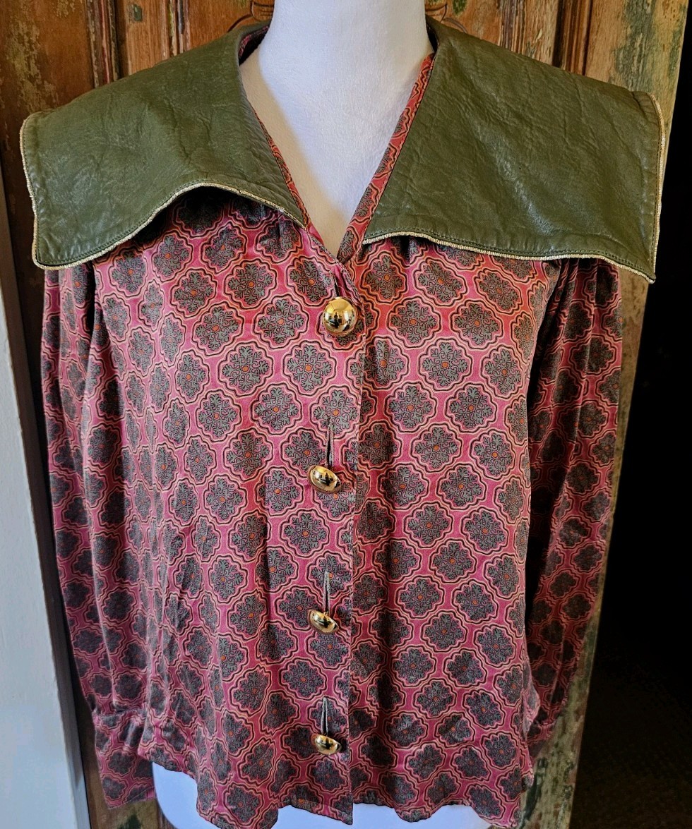 Gorgeous 1980s Silk/Leather Blouse By Boutique Designer Kelli Kouri