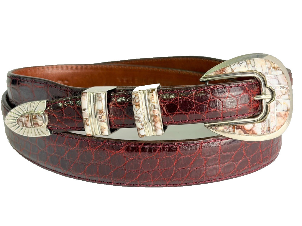 Sterling Silver .925 Ranger Buffalo Turquoise Stones Belt Buckle 32 Alligator