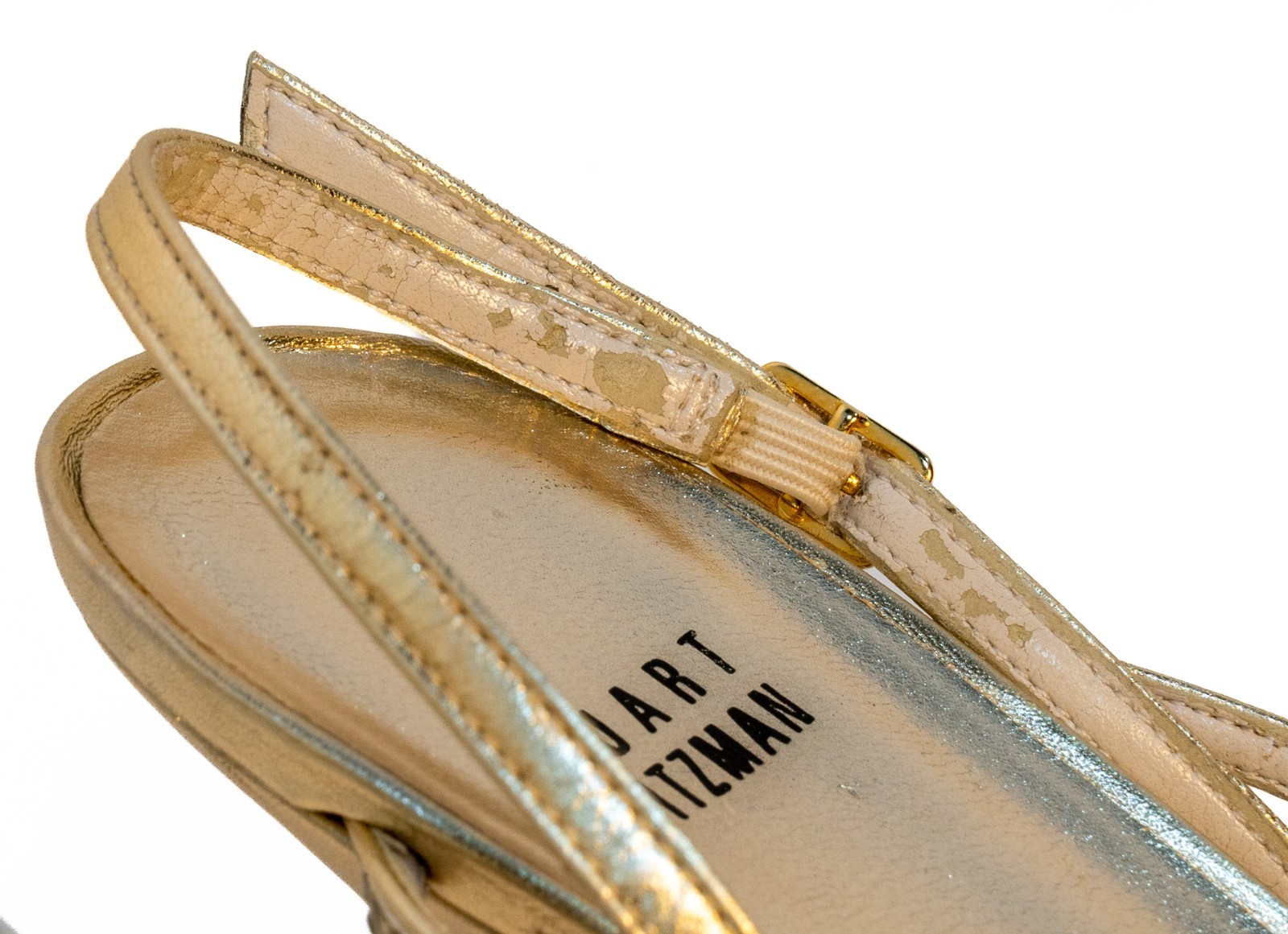Stuart Weitzman Gold Metallic Rhinestone Slingback Sandals Women’s 8.5 M Spain