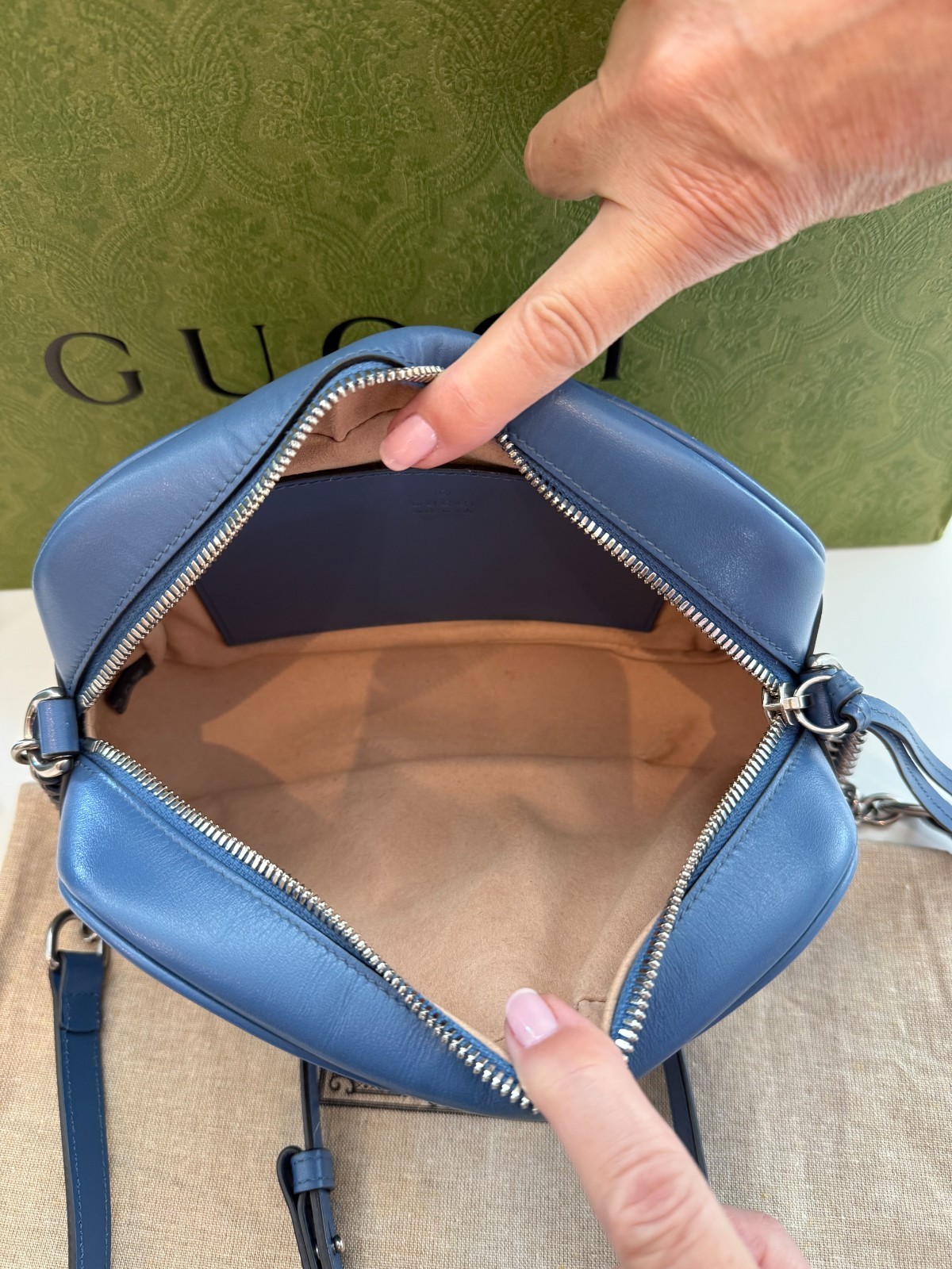 Gucci GG Marmont Blue Camera Shoulder Bag Authentic