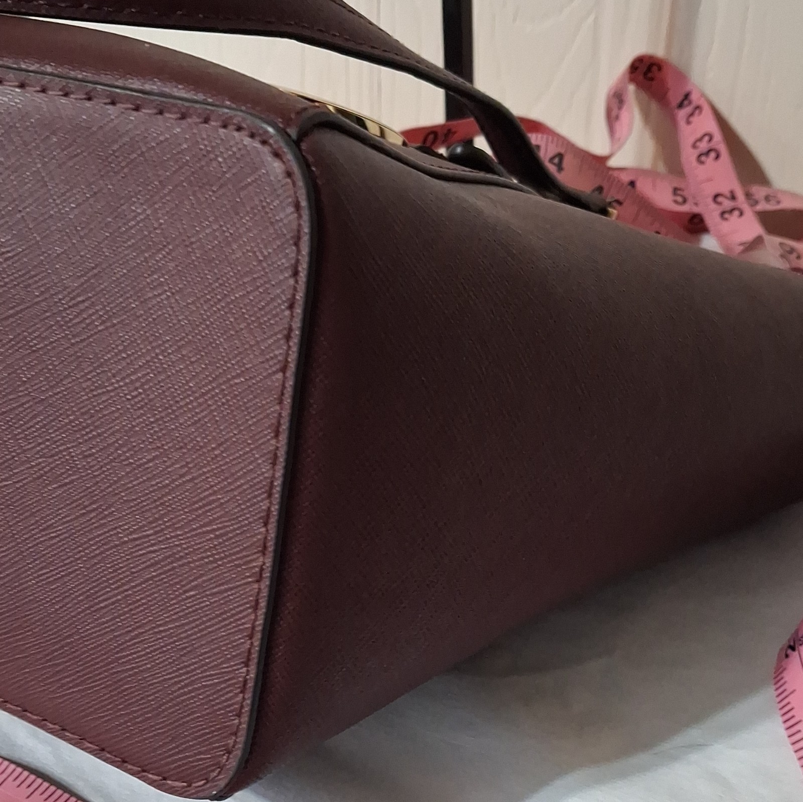 Michael Kors Burgundy Charlotte Large Tote Bag Zip Top Gold Hardware Charm