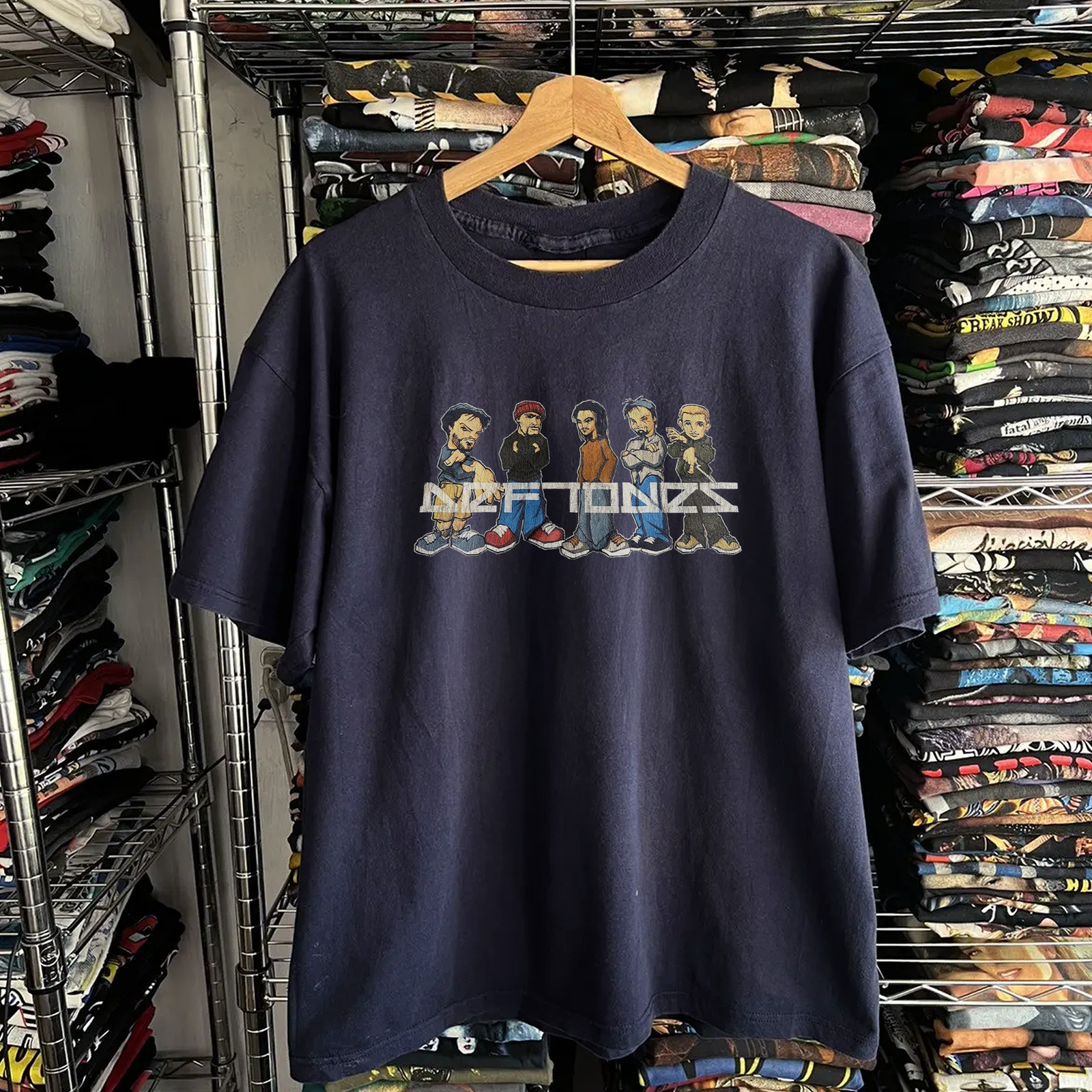 90s Deftones Cartoon Washed T-Shirt Navy L