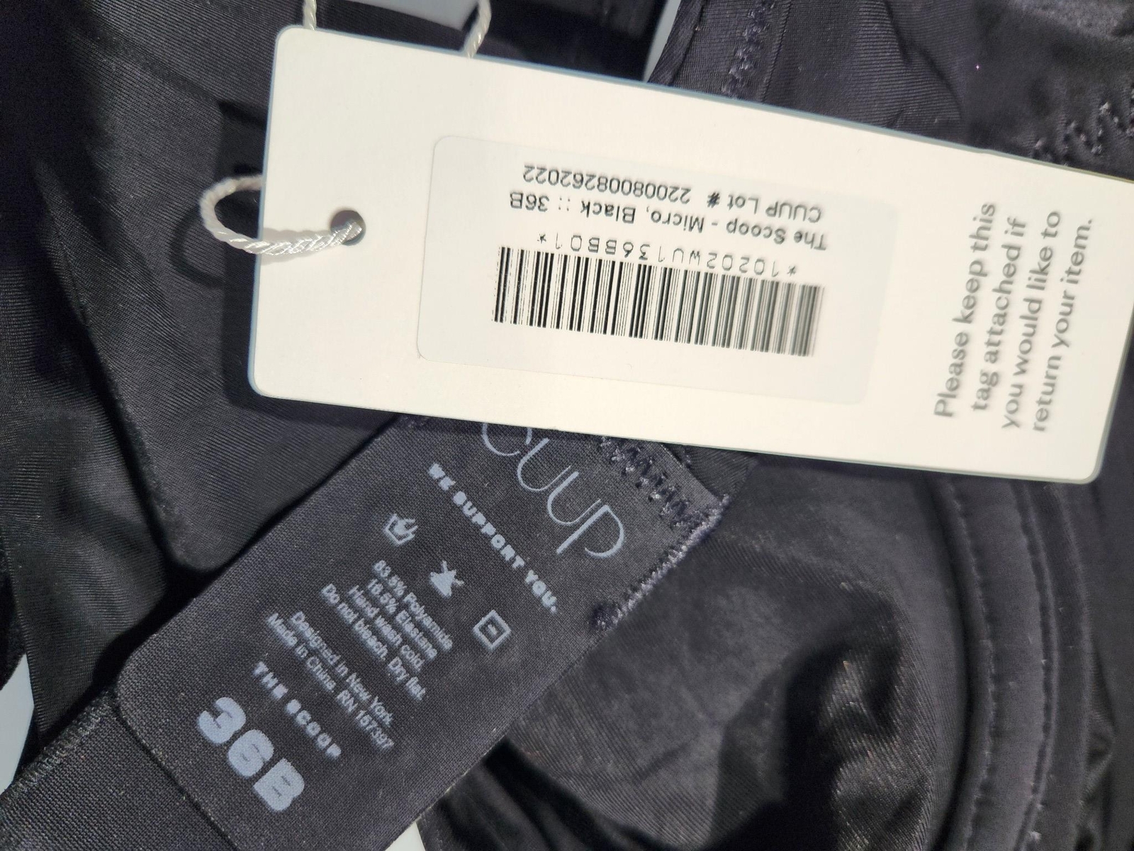 NWT Cuup Bra The Scoop Micro Black 36B