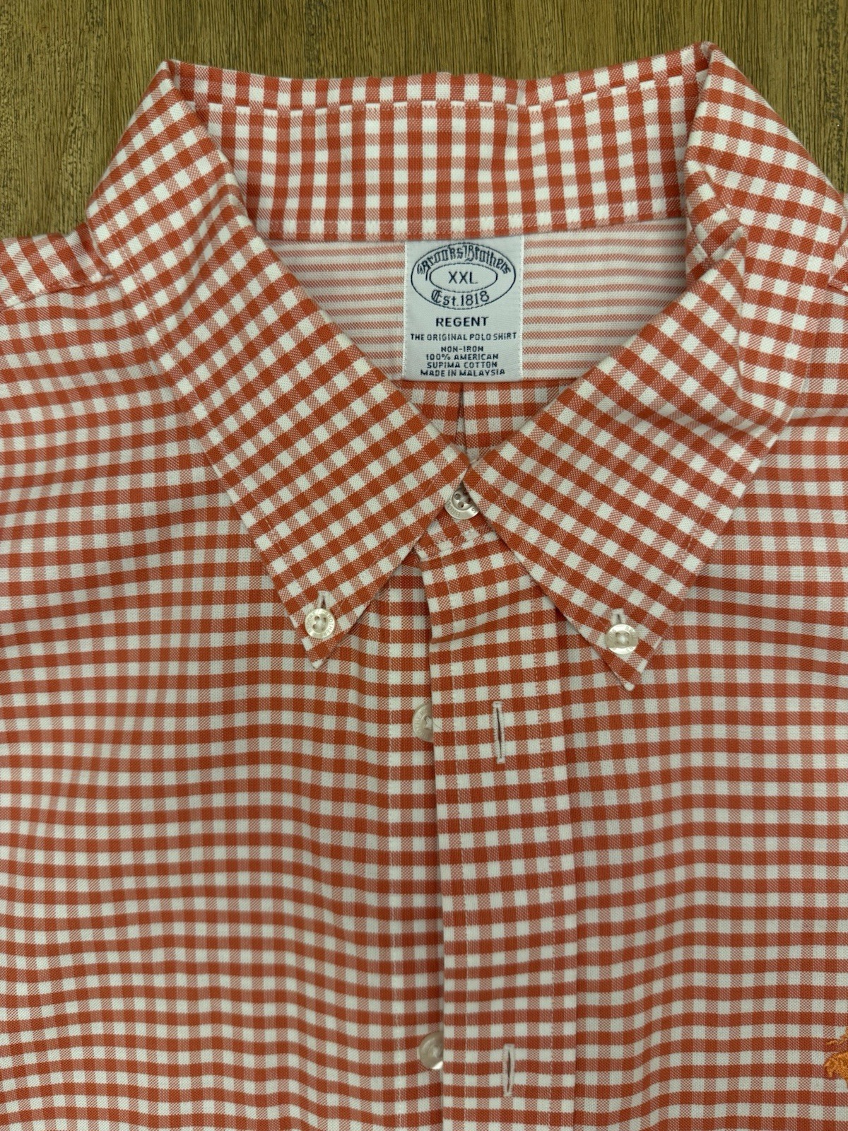 Brooks Brothers Orange White Regent Fit Gingham Button Down Shirt Men’s XXL