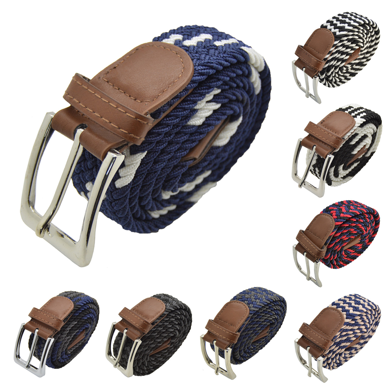 Men Elastic Expandable Braided Fabric Woven Stretch Belts