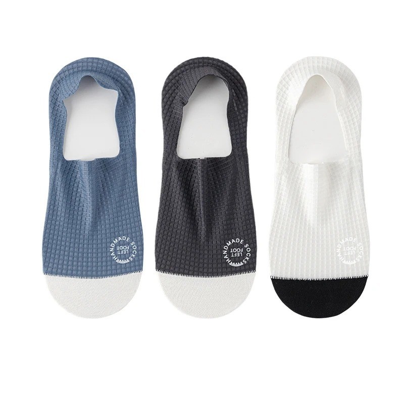 3Pairs Men Invisible Socks No Show Thin Breathable Waffle Boat Low Cut Mesh Sox