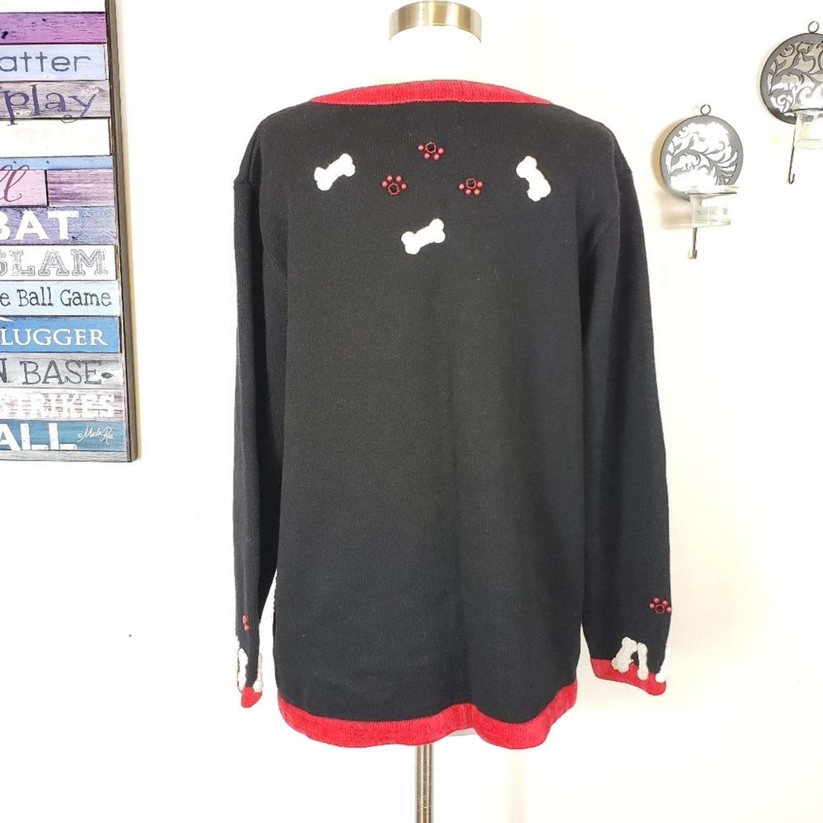 Quacker Factory Vintage Dog Lovers Cardigan Sweater Poodle Shih Tzu Pit Bull Ter
