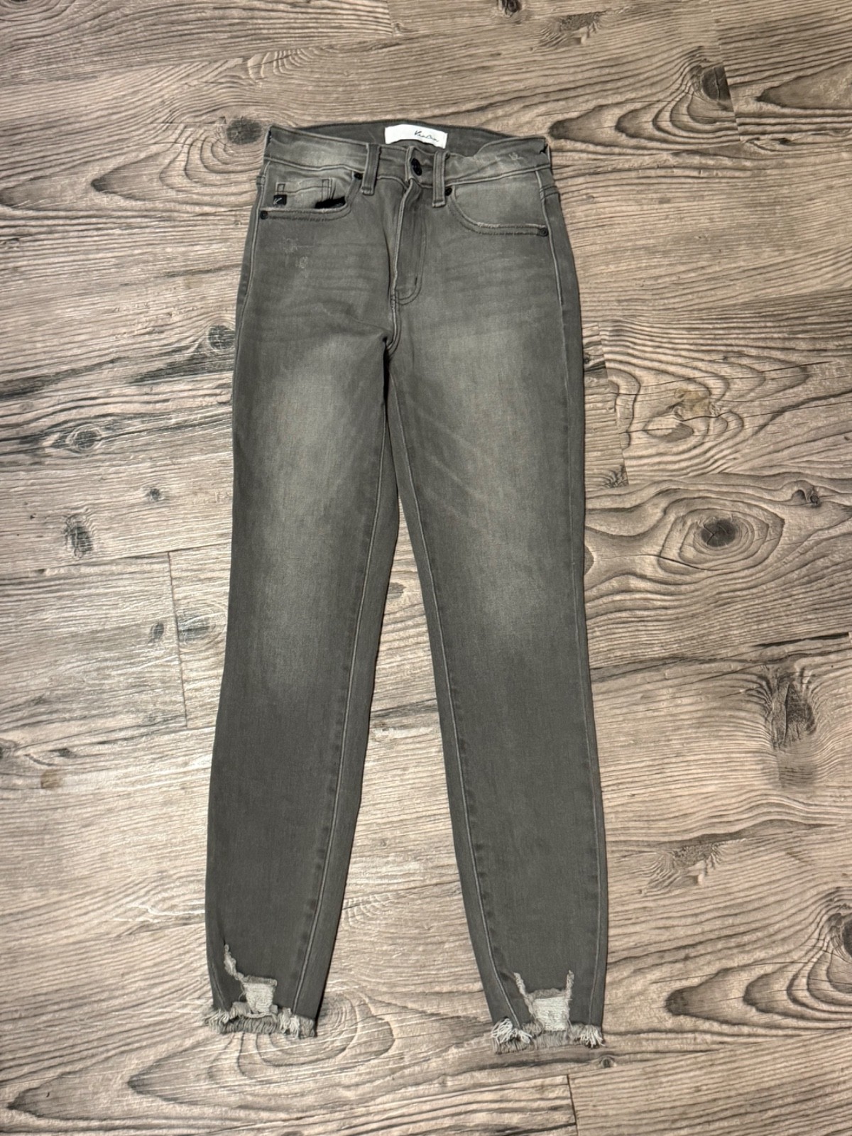 Kancan Gray High Rise Ankle Skinny Jeans Womens Size 1/24 Distressed Hem Stretch