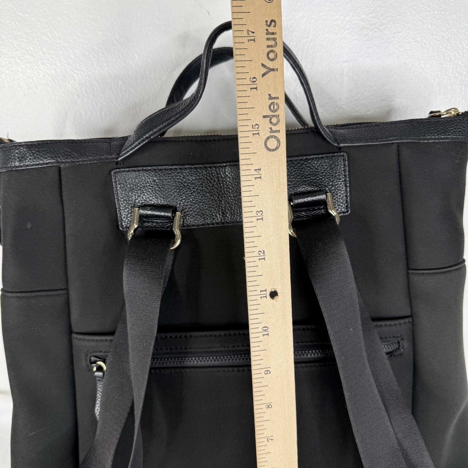 Cole Haan Backpack Grand Ambition Neoprene Large Black Leather Trim Travel Bag