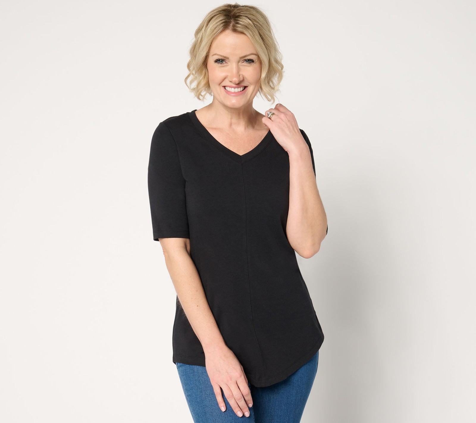 Gloria Vanderbilt Women’s Top Sz L Denim & Co. Essentials Reg Black A640763