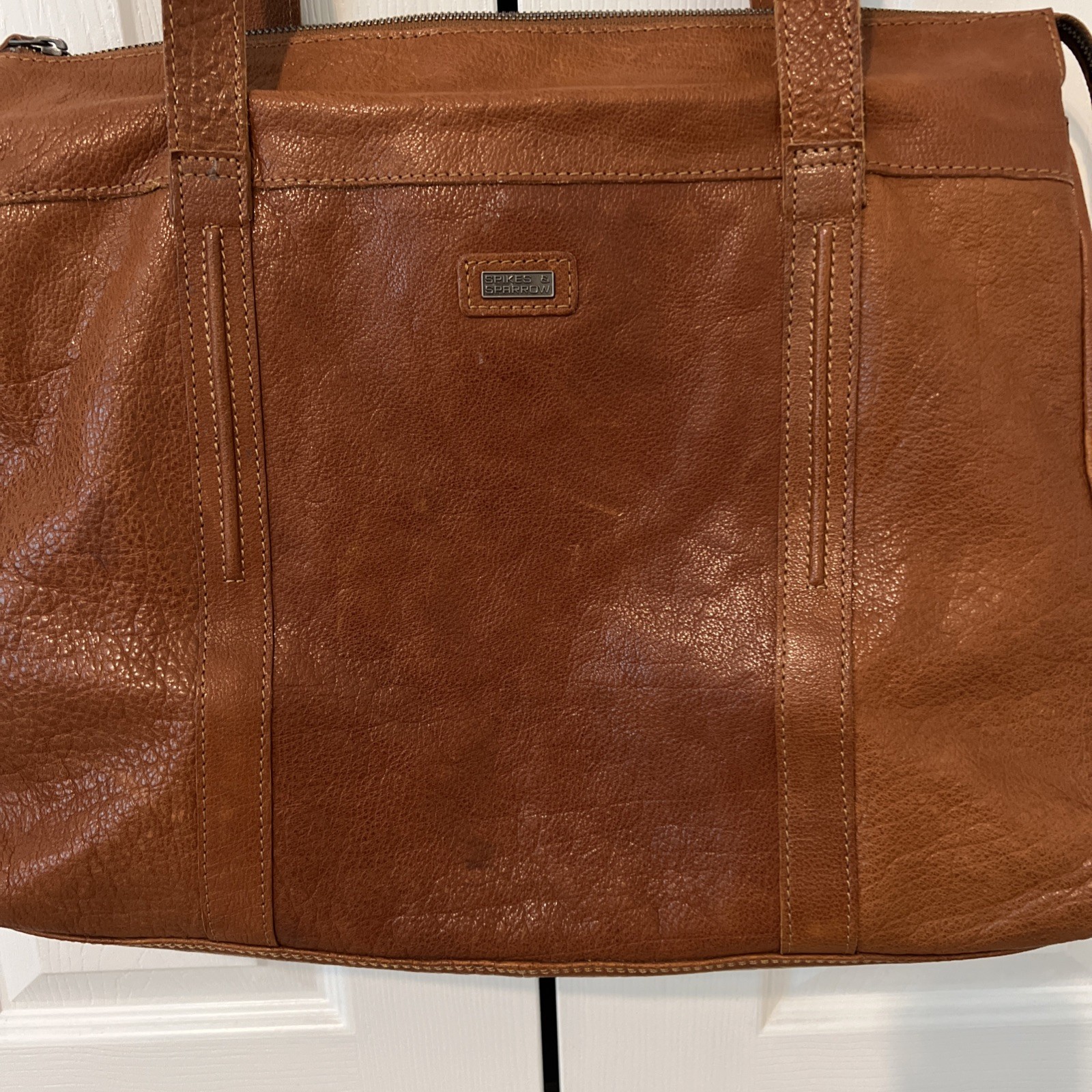 Spikes & Sparrow brown genuine leather laptop shoulder bag various pockets
