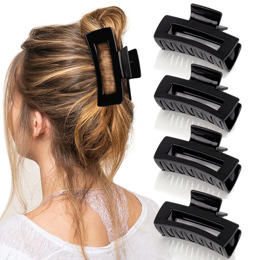 Canitor 4 PCS 4.1 Inch Black Hair Clips – Acrylic 4 Count (Pack of 1), black