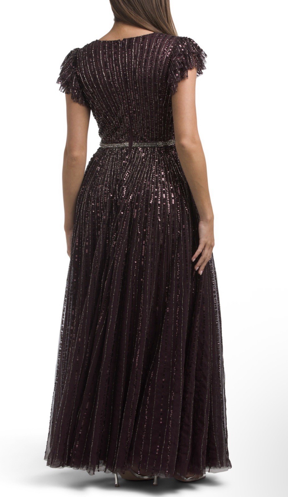 MacDuggal Burgundy Wine Sequin Beaded Flutter Sleeve Evening Gown Dress Sz12 NWT