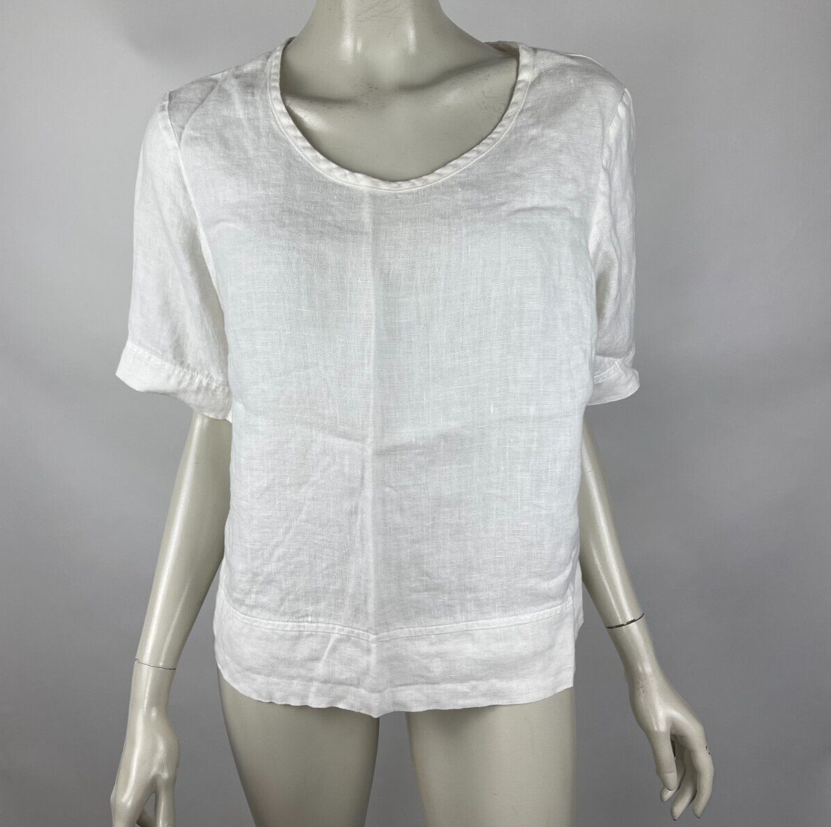 Flax Linen Top Women S Round Neck Short Sleeve Washable Twill Blouse Shirt Ivory